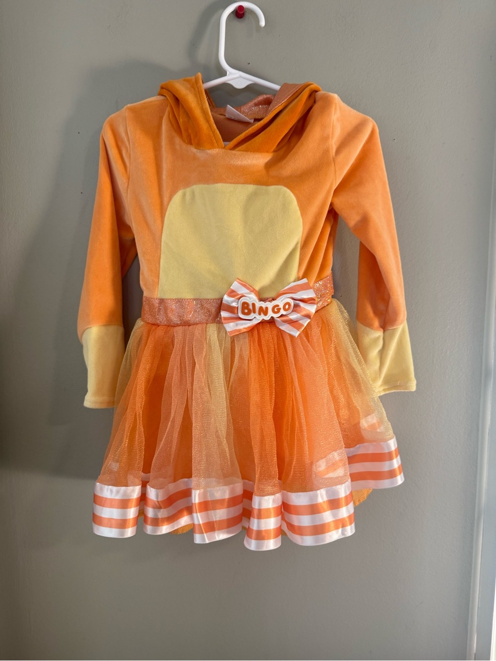Bluey Bingo Toddler Costume Dress 2T Orange Tutu Hooded Halloween Outfit